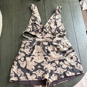 Free People Black and Cream Patterned Romper